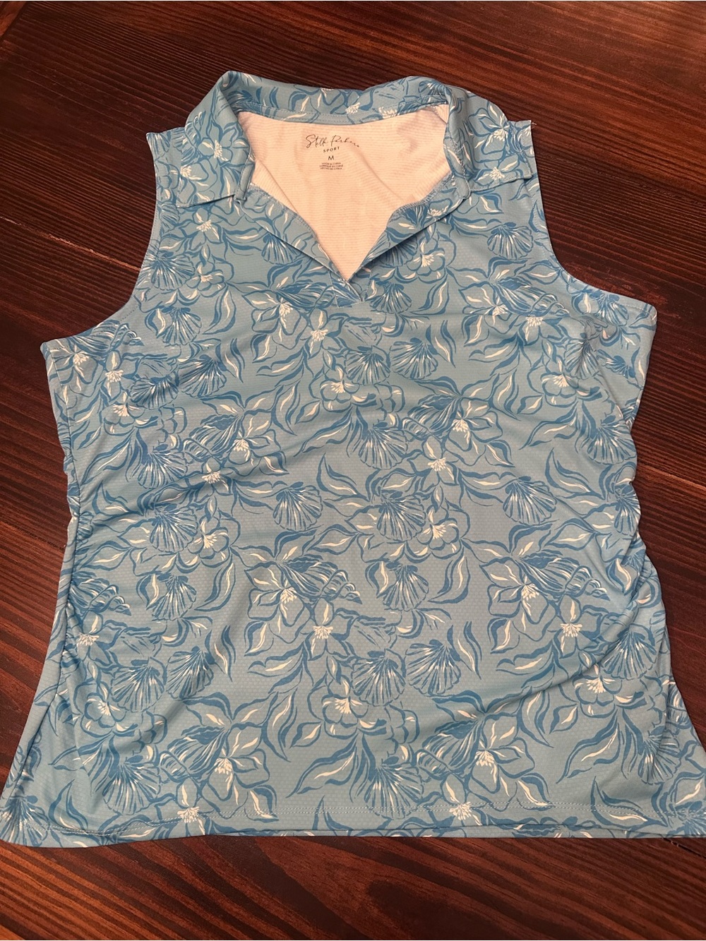 Stella Parker Sport Light Blue Floral Sleeveless Polo Tank